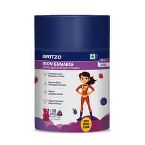 Gritzo Iron Gummies With Folic Acid For 10+ Years Girls | (mixed Berry Flavour | 30 Gummies)