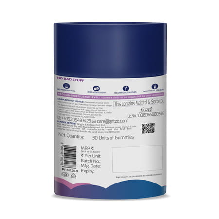 Gritzo Iron Gummies With Folic Acid For 10+ Years Girls | (Mixed Berry Flavour | 30 Gummies)