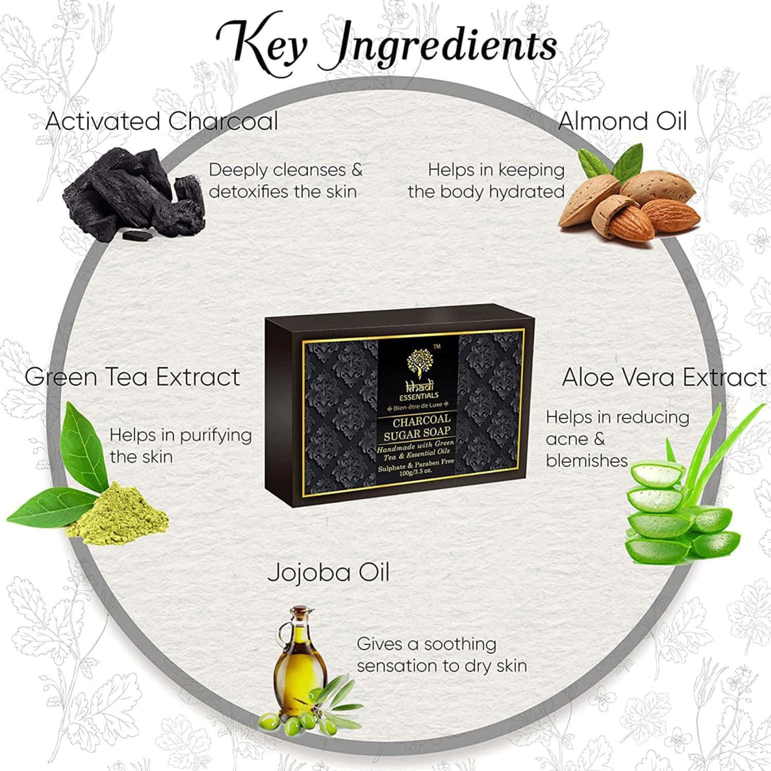 Buy KHADI ESSENTIALS AYURVEDIC ACTIVATED CHARCOAL SUGAR SOAP WITH GREEN