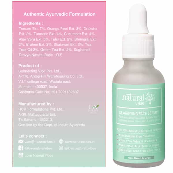 Natural Vibes Acne Clarifying Face Serum With Plant Based Zinc | Salicylic Acid & Niacinamide 30 Ml