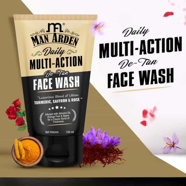Man Arden Daily Multi-Action De-Tan Facewash For Men | With Luxurious Blend Saffron + Rose 100 Ml