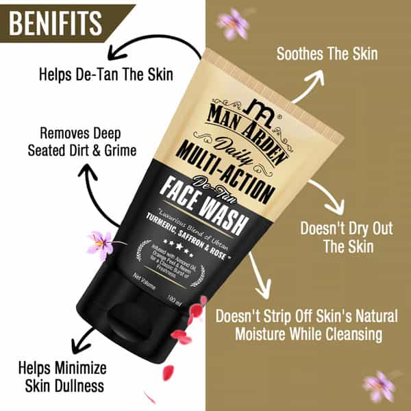 Man Arden Daily Multi-Action De-Tan Facewash For Men | With Luxurious Blend Saffron + Rose 100 Ml
