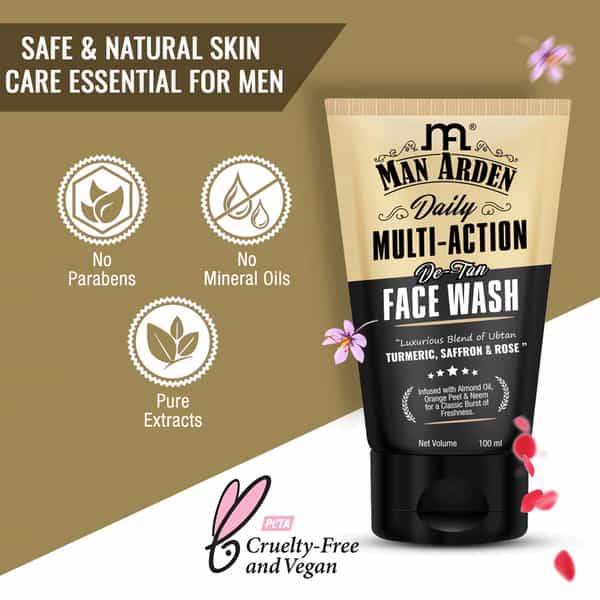 Man Arden Daily Multi-Action De-Tan Facewash For Men | With Luxurious Blend Saffron + Rose 100 Ml