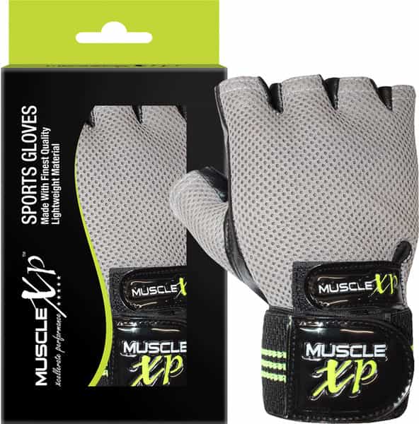 Musclexp Chroma-Fit Black Workout Gym Gloves For Weight Lifting Cycling Black Green & Grey 1 Pair