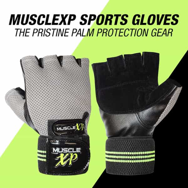 Musclexp Chroma-Fit Black Workout Gym Gloves For Weight Lifting Cycling Black Green & Grey 1 Pair