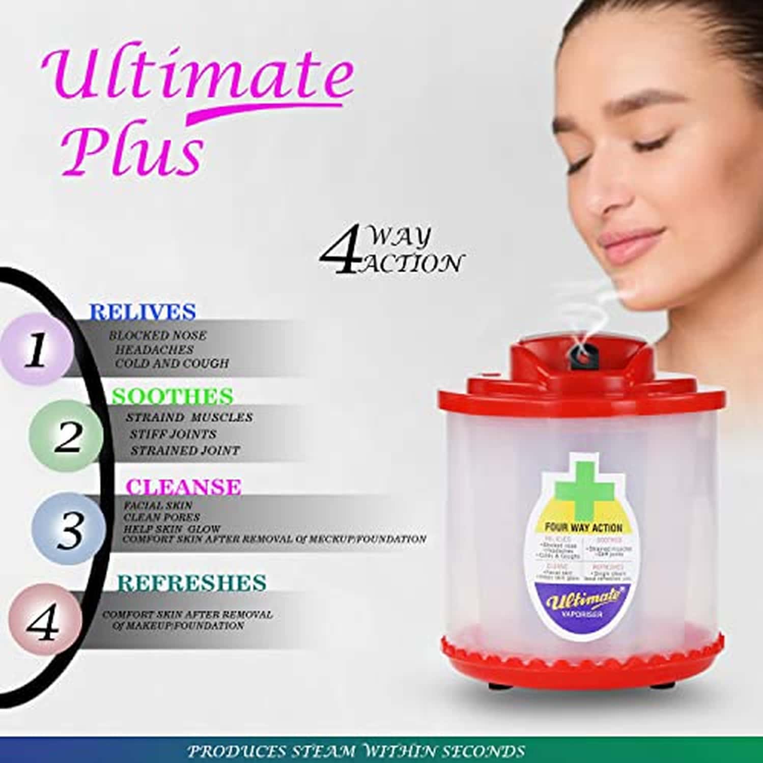 Buy CRESCENT ULTIMATE PLUS STEAMER VAPORIZER FOR COLD AND COUGH, RED