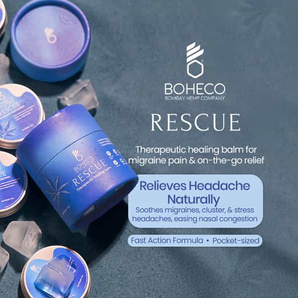 Boheco Rescue Migraine Pain Balm | Ayurvedic Headache Relief With Vijaya Leaf Extract | 26G