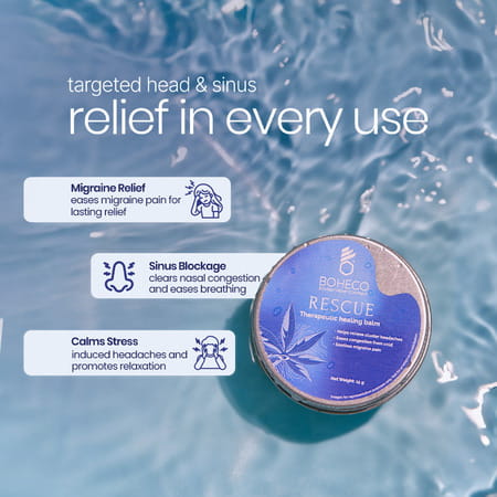 Boheco Rescue Migraine Pain Balm | Ayurvedic Headache Relief With Vijaya Leaf Extract | 26g