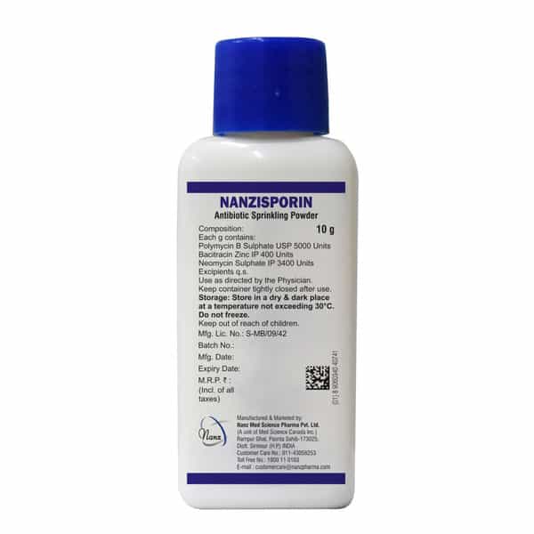 Nanzisporin Antibiotic Sprinkling Powder|Neomycin, Polymyxin B Sulphate & Bacitracin|10G, Pack Of 4