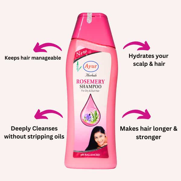 Ayur Herbals Rosemary Shampoo With Rose & Lemon I Best Suited For Dry & Dull Hair I Pack 1- 1000Ml