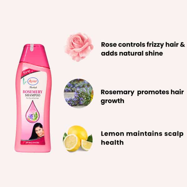 Ayur Herbals Rosemary Shampoo With Rose & Lemon I Best Suited For Dry & Dull Hair I Pack 1- 1000Ml