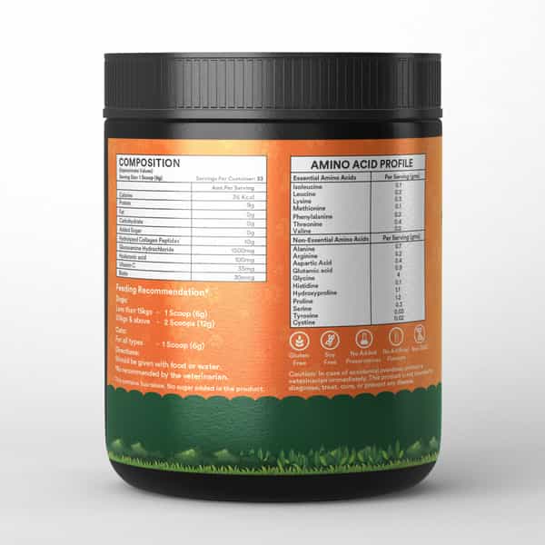 Inlife Collagen For Dogs & Cats| Hydrolyzed Collagen Powder For Skin | Coat & Joints | 200G (Orange)