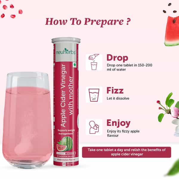 Neuherbs Apple Cider Vinegar Watermelon Flavour 20 Effervescent Tablets For Weight Management