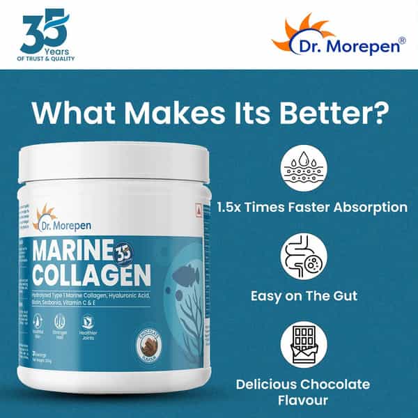 Dr. Morepen Marine Collagen Protein | Chocolate | Jar | Powder | 250 Gm | Pack Of 2
