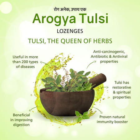 Arogya Tulsi Lozenges (Ginger Mint Flavour) 6 Tab | Cough & Sore Throat (Pack Of 20)
