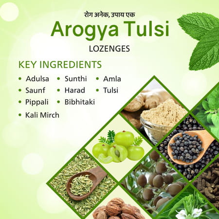 Arogya Tulsi Lozenges (Ginger Mint Flavour) 6 Tab | Cough & Sore Throat (Pack Of 20)