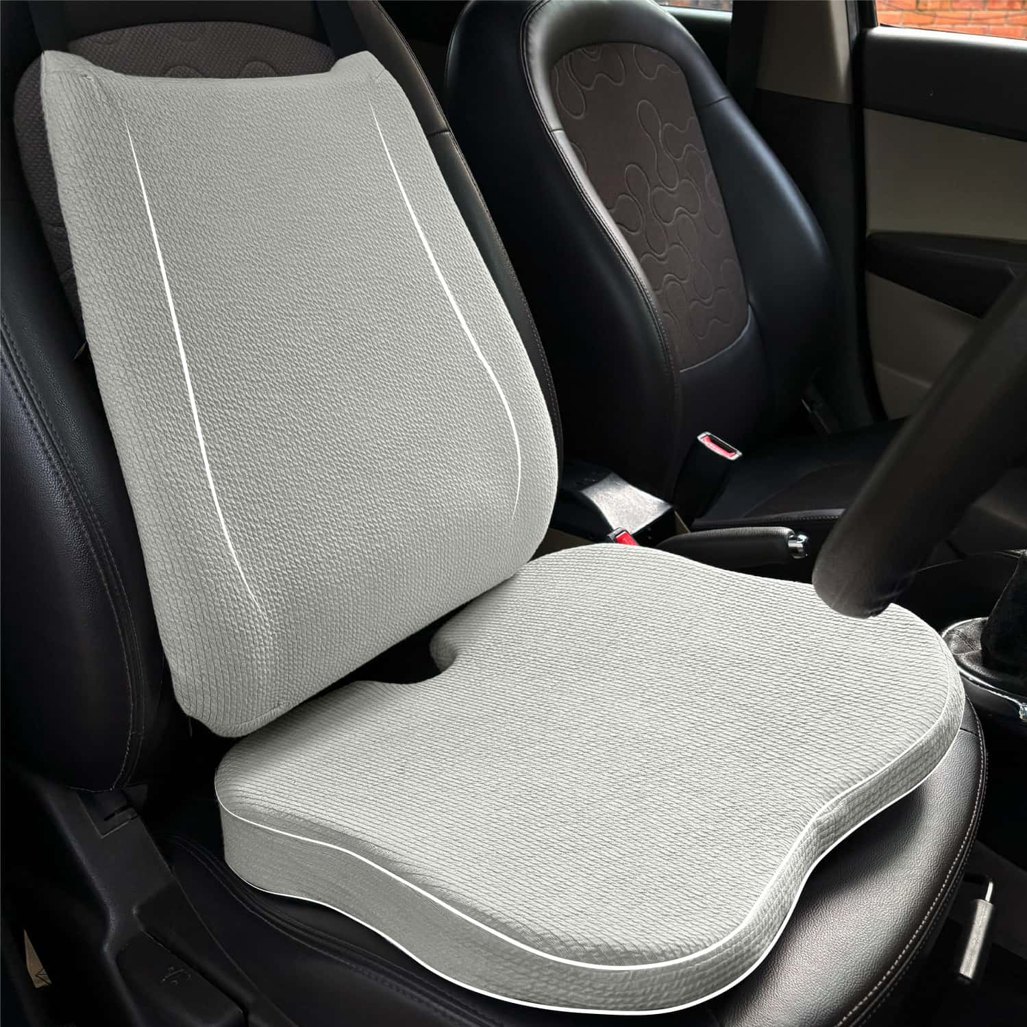 Betterhood Grey Memory Foam Ergonomic Lumbar Back Support And Seat Cushion Combo For Car