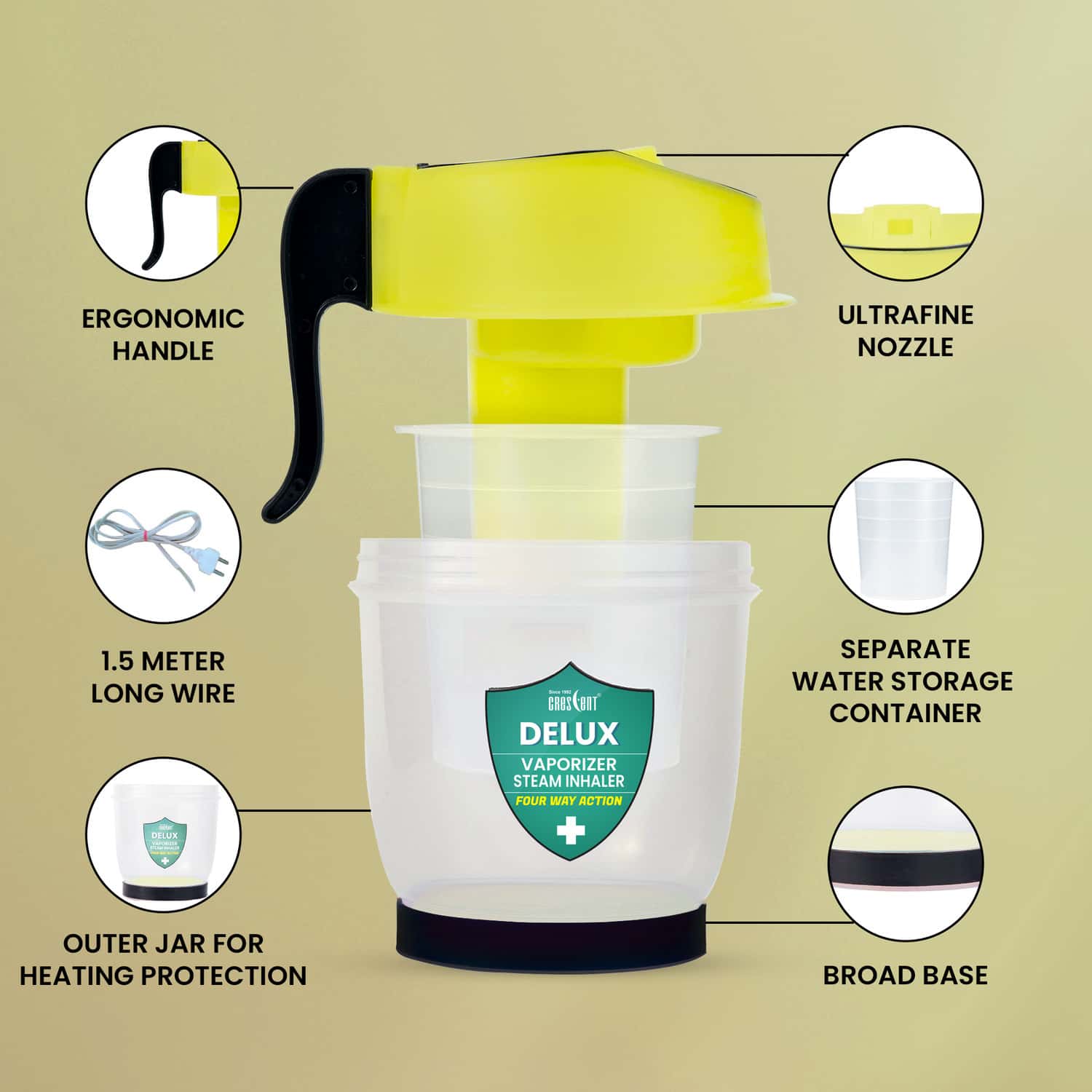 Buy CRESCENT DELUX VAPORIZER STEAMER FOR COLD AND COUGH, YELLOW Online