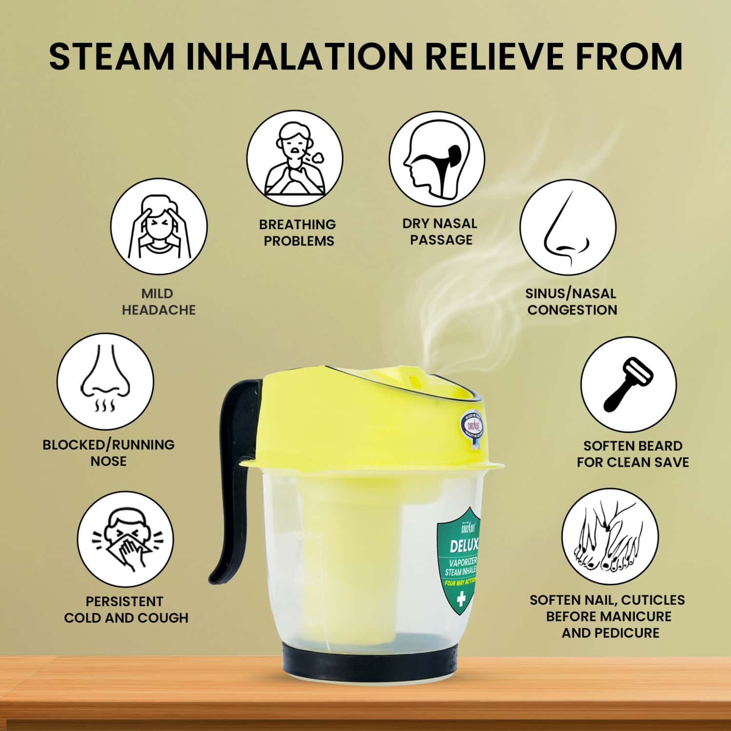 Buy CRESCENT DELUX VAPORIZER STEAMER FOR COLD AND COUGH, YELLOW Online & Get Upto 60 OFF at