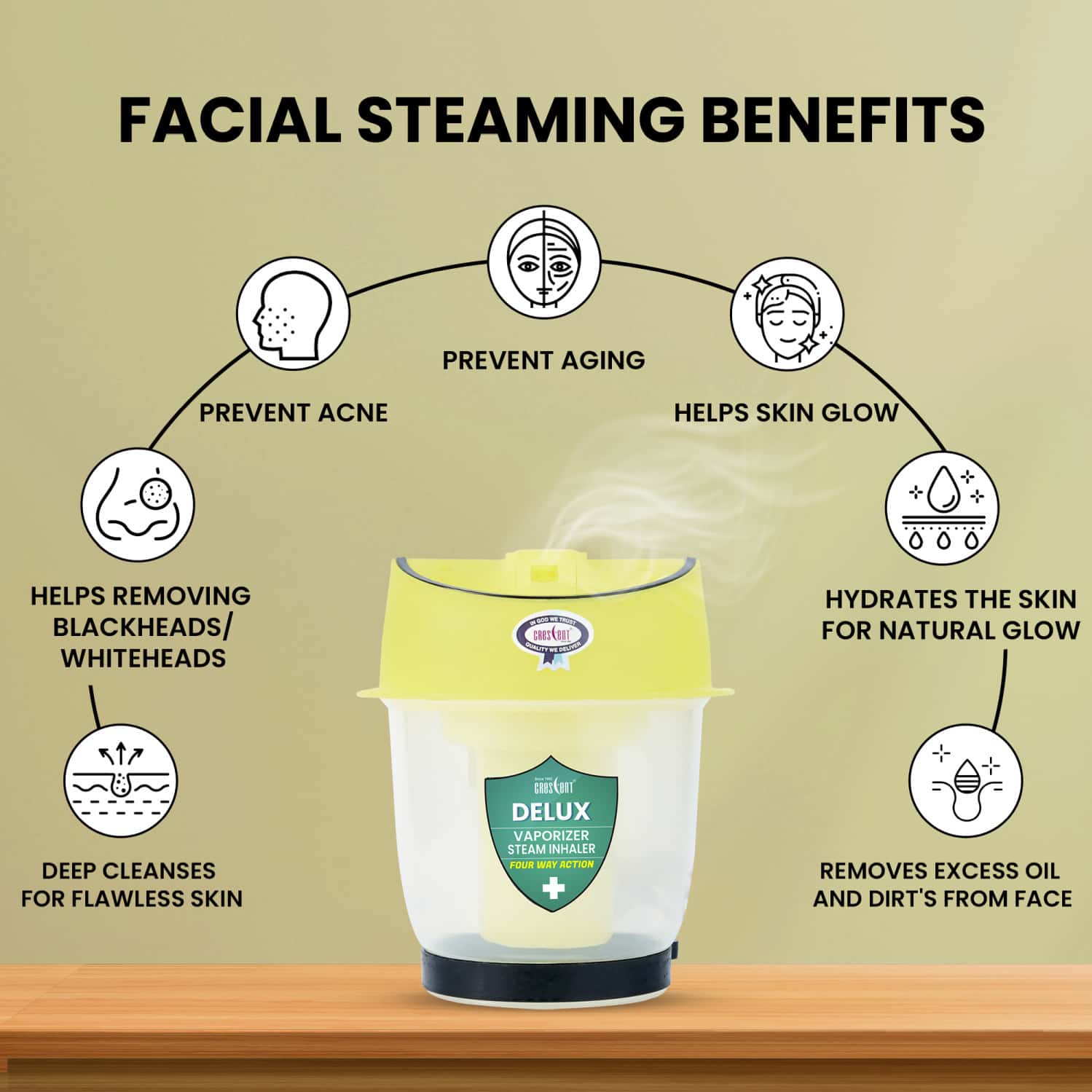 Buy CRESCENT DELUX VAPORIZER STEAMER FOR COLD AND COUGH, YELLOW Online