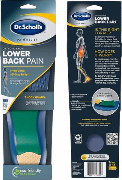 Dr. Scholl Pain Relief Orthotics For Lower Back Pain For Men | 1 Pair | Size 8-14