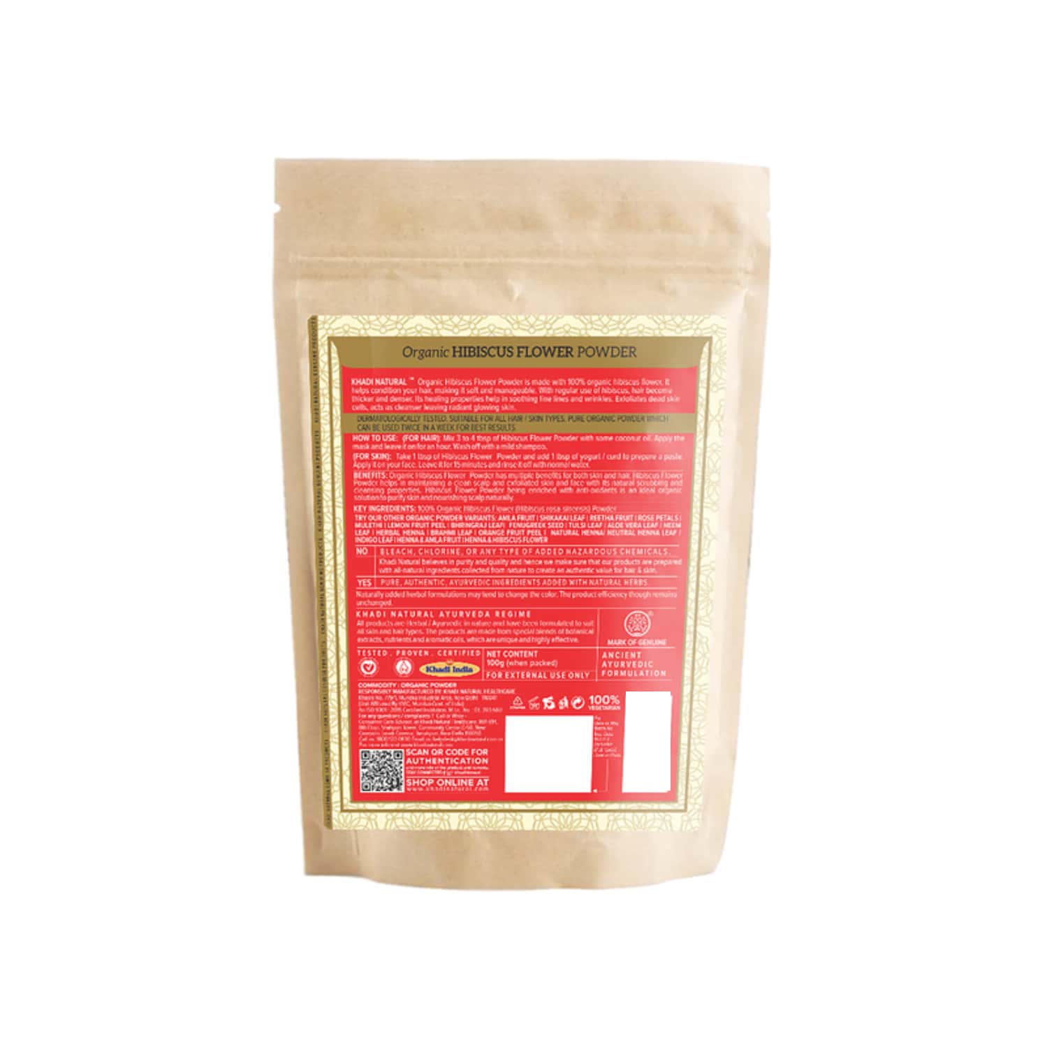 Buy KHADI NATURAL HIBISCUS FLOWER ORGANIC 100 G POWDER Online & Get