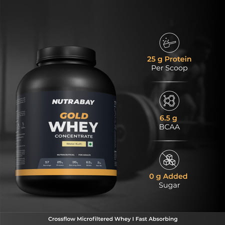 Nutrabay Gold 100% Whey Protein Concentrate|25g Protein|Muscle Support & Recovery|Malai Kulfi | 2 Kg