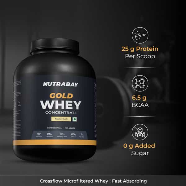 Nutrabay Gold 100% Whey Protein Concentrate|25G Protein|Muscle Support & Recovery|Malai Kulfi | 2 Kg