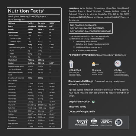 Nutrabay Gold 100% Whey Protein Concentrate|25g Protein|Muscle Support & Recovery|Malai Kulfi | 2 Kg