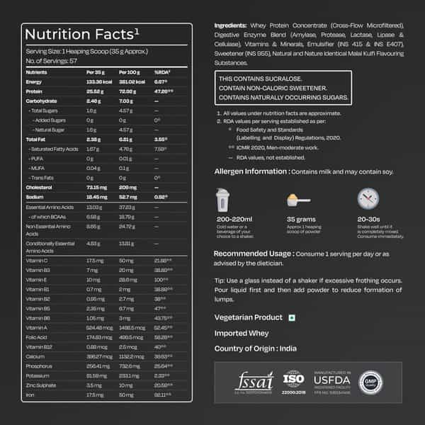 Nutrabay Gold 100% Whey Protein Concentrate|25G Protein|Muscle Support & Recovery|Malai Kulfi | 2 Kg