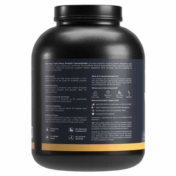 Nutrabay Gold 100% Whey Protein Concentrate|25G Protein|Muscle Support & Recovery|Malai Kulfi | 2 Kg