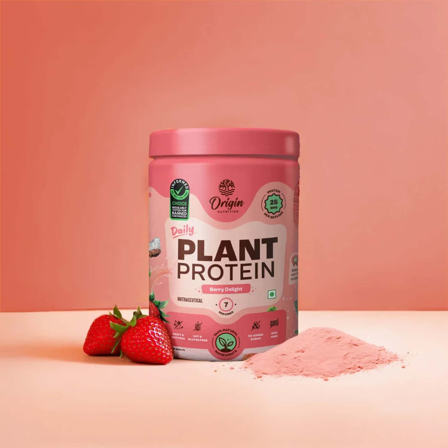 Origin Nutrition 100% Natural Vegan Plant Protein Powder Strawberry Flavour With 25g Based Protein