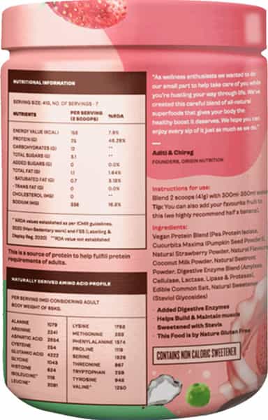 Origin Nutrition 100% Natural Vegan Plant Protein Powder Strawberry Flavour With 25G Based Protein
