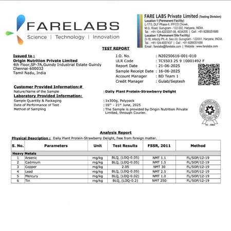 Origin Nutrition 100% Natural Vegan Plant Protein Powder Strawberry Flavour With 25g Based Protein