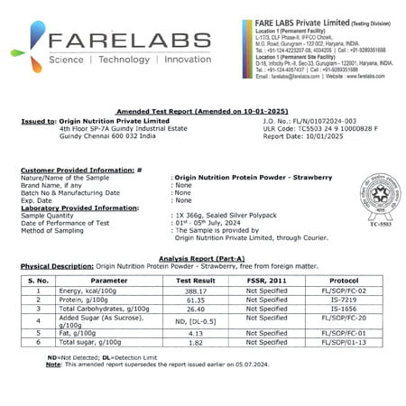 Origin Nutrition 100% Natural Vegan Plant Protein Powder Strawberry Flavour With 25g Based Protein