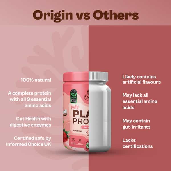 Origin Nutrition 100% Natural Vegan Plant Protein Powder Strawberry Flavour With 25G Based Protein