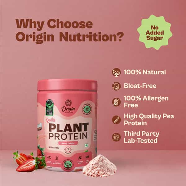 Origin Nutrition 100% Natural Vegan Plant Protein Powder Strawberry Flavour With 25G Based Protein