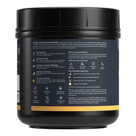 Nutrabay Gold 100% Whey Protein Isolate|26g Protein|Muscle Support & Recovery|Mango|500g
