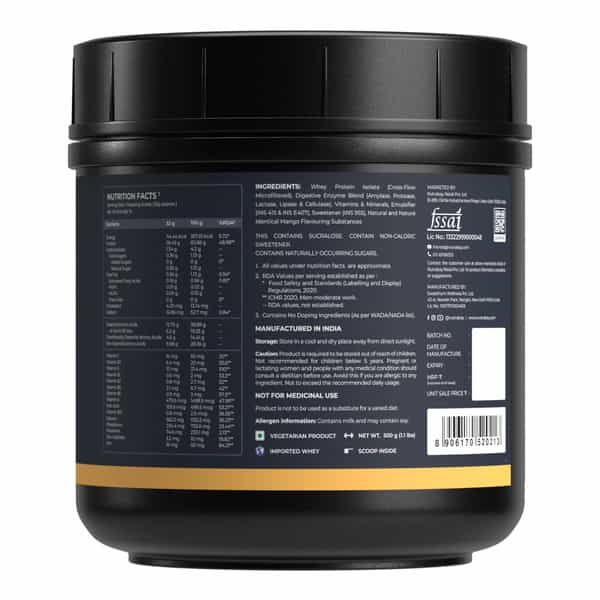 Nutrabay Gold 100% Whey Protein Isolate|26G Protein|Muscle Support & Recovery|Mango|500G