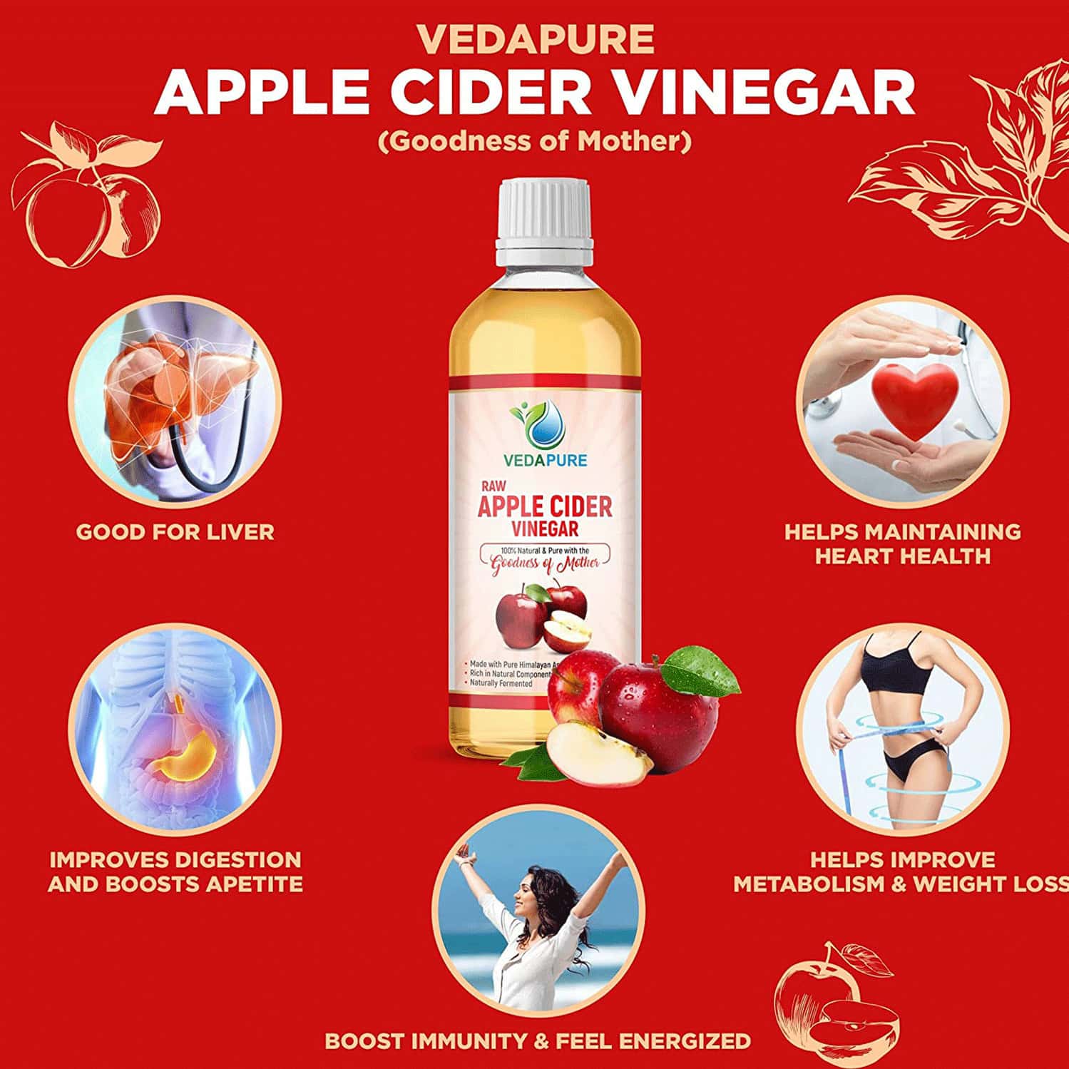 Buy VEDAPURE NATURAL RAW APPLE CIDER VINEGAR WITH MOTHER 500ML