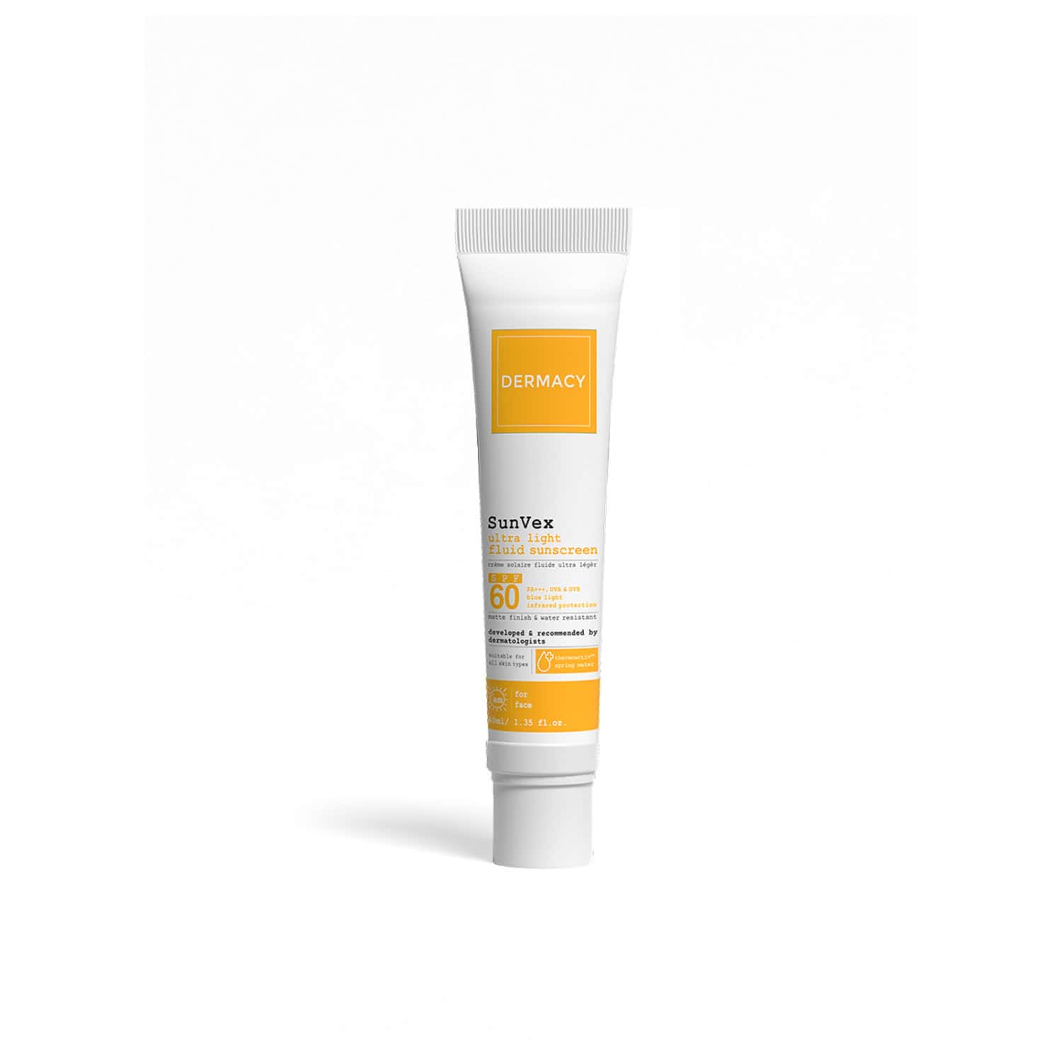 Dermacy Sunvex | Ultra Light Fluid Sunscreen | Spf 60 Pa+++ | Non Greasy | All Skin Types | 40ml
