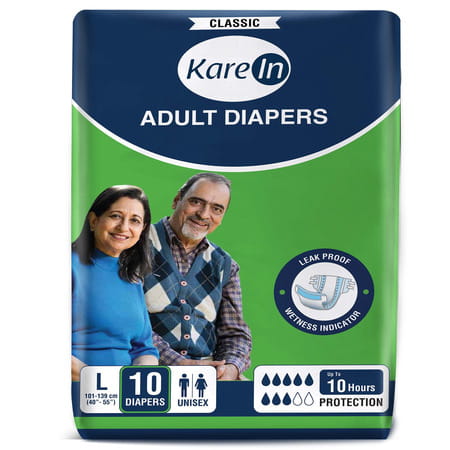Kare In Classic Adult Diapers Large Waist Size 101-139 Cm Tape Style Unisex 10 Count