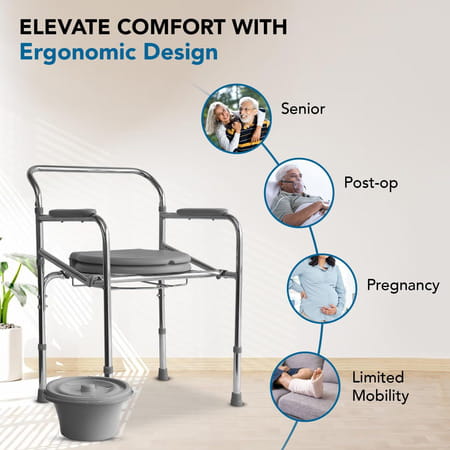 Everactiv Commode Chair For Toilet Adult | Chrome Finish