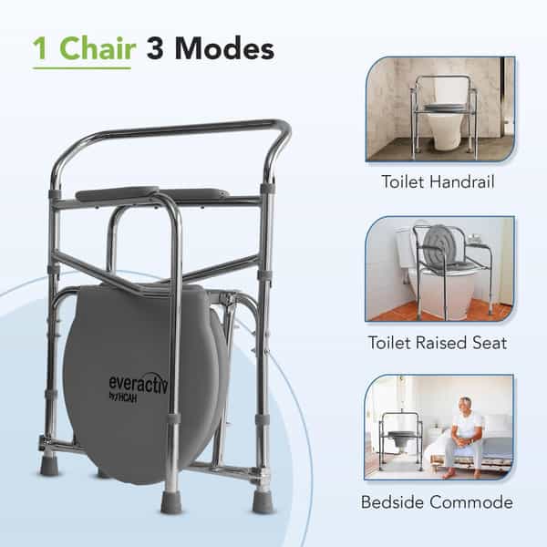 Everactiv Commode Chair For Toilet Adult | Chrome Finish