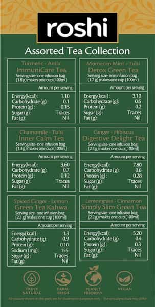 Roshi Assorted Green & Herbal Tea Collection - 25 Tea Bags