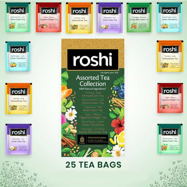 Roshi Assorted Green & Herbal Tea Collection - 25 Tea Bags