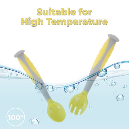 R For Rabbit Premium Safe Feed Flexi Baby Spoon & Fork Set|For Kids 6+ Months (Yellow Grey)