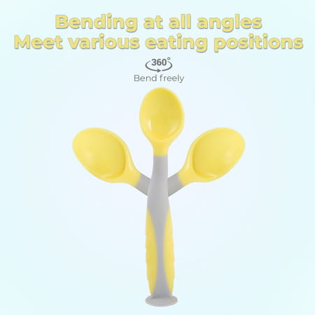 R For Rabbit Premium Safe Feed Flexi Baby Spoon & Fork Set|For Kids 6+ Months (Yellow Grey)