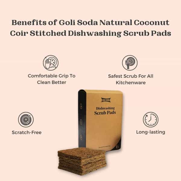 Goli Soda - Natural Coconut Coir Dishwashing Scrub Pads -( Pack Of 6 )