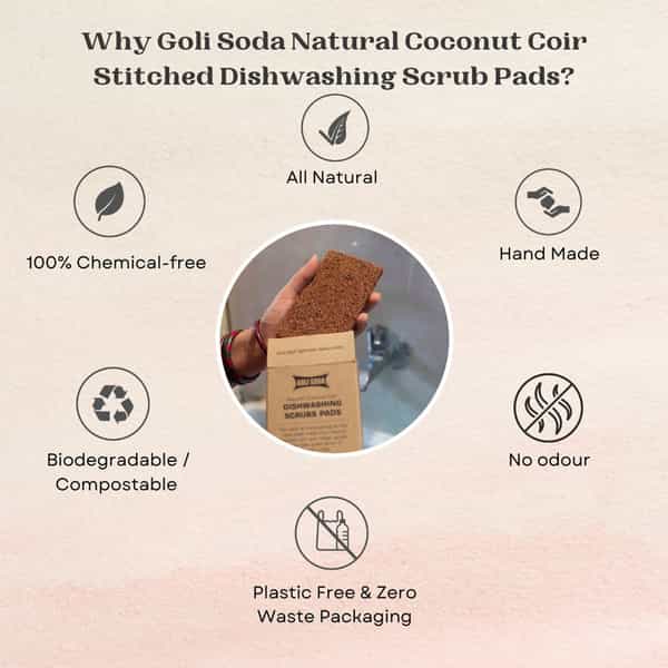 Goli Soda - Natural Coconut Coir Dishwashing Scrub Pads -( Pack Of 6 )